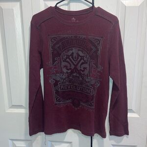 Helix Men Shirt size M  Red Revolution Graphic Waffle Knit Thermal Long Sleeve‎